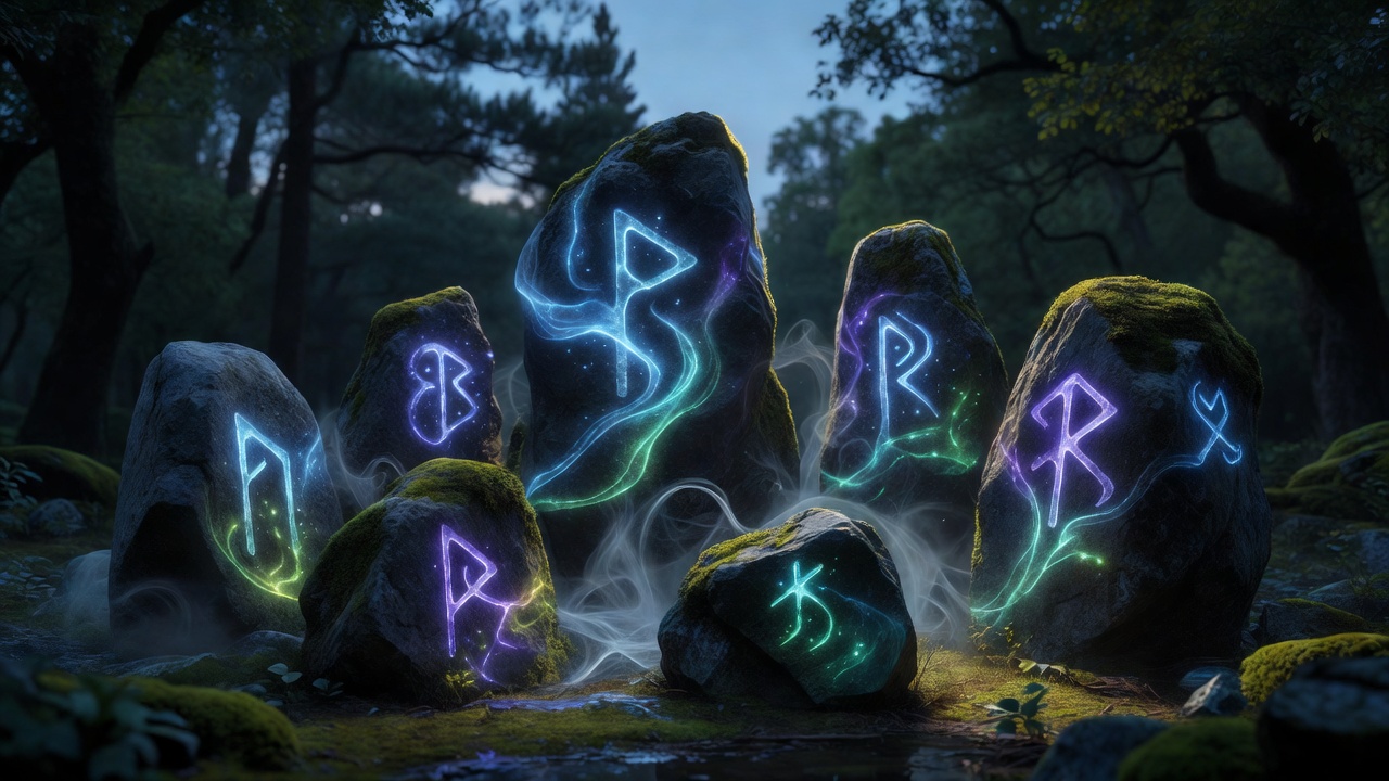 Mystical glowing rune stones for sending messages