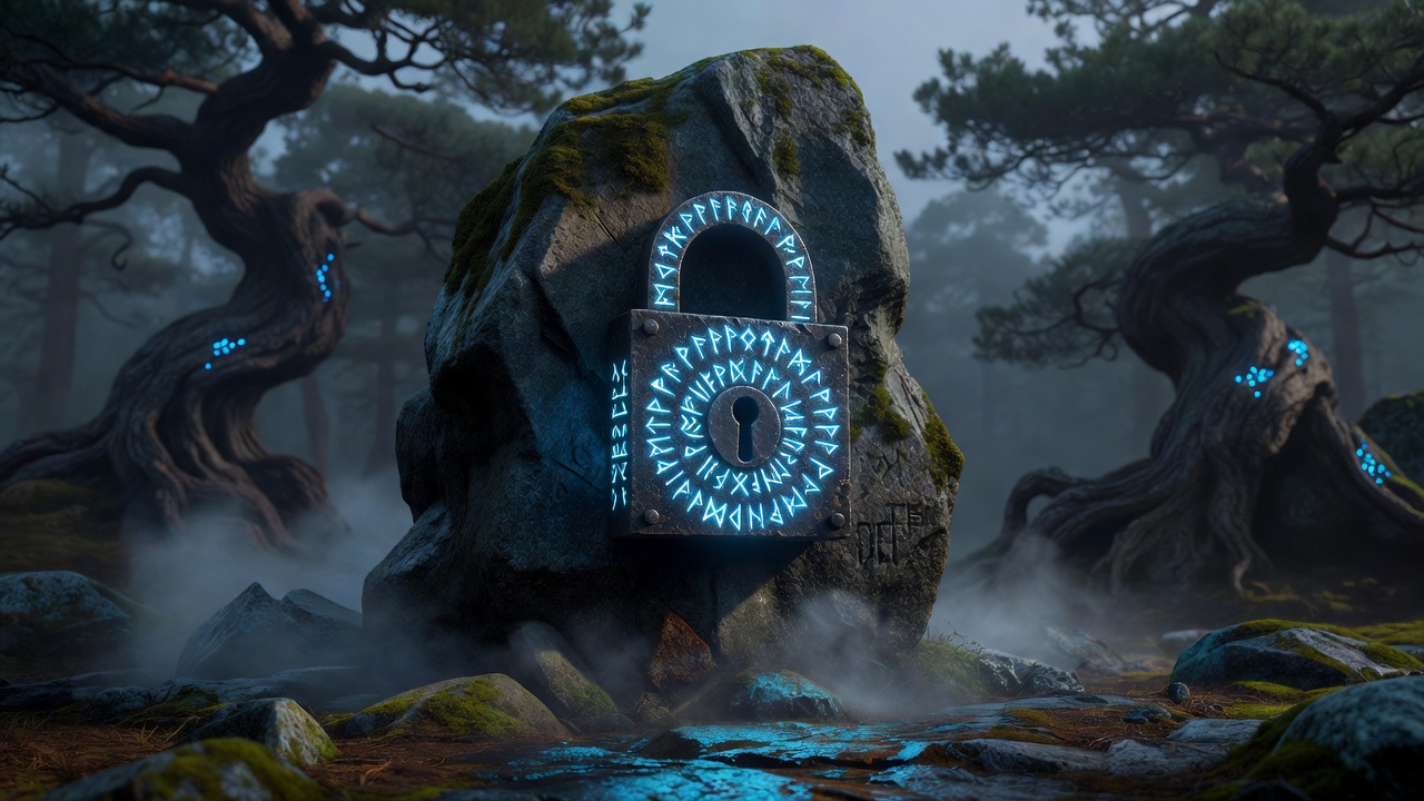 Mystical security lock powered by glowing viking runes
